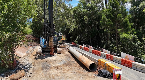 Tyalgum Road - piling rig positions drilling bit