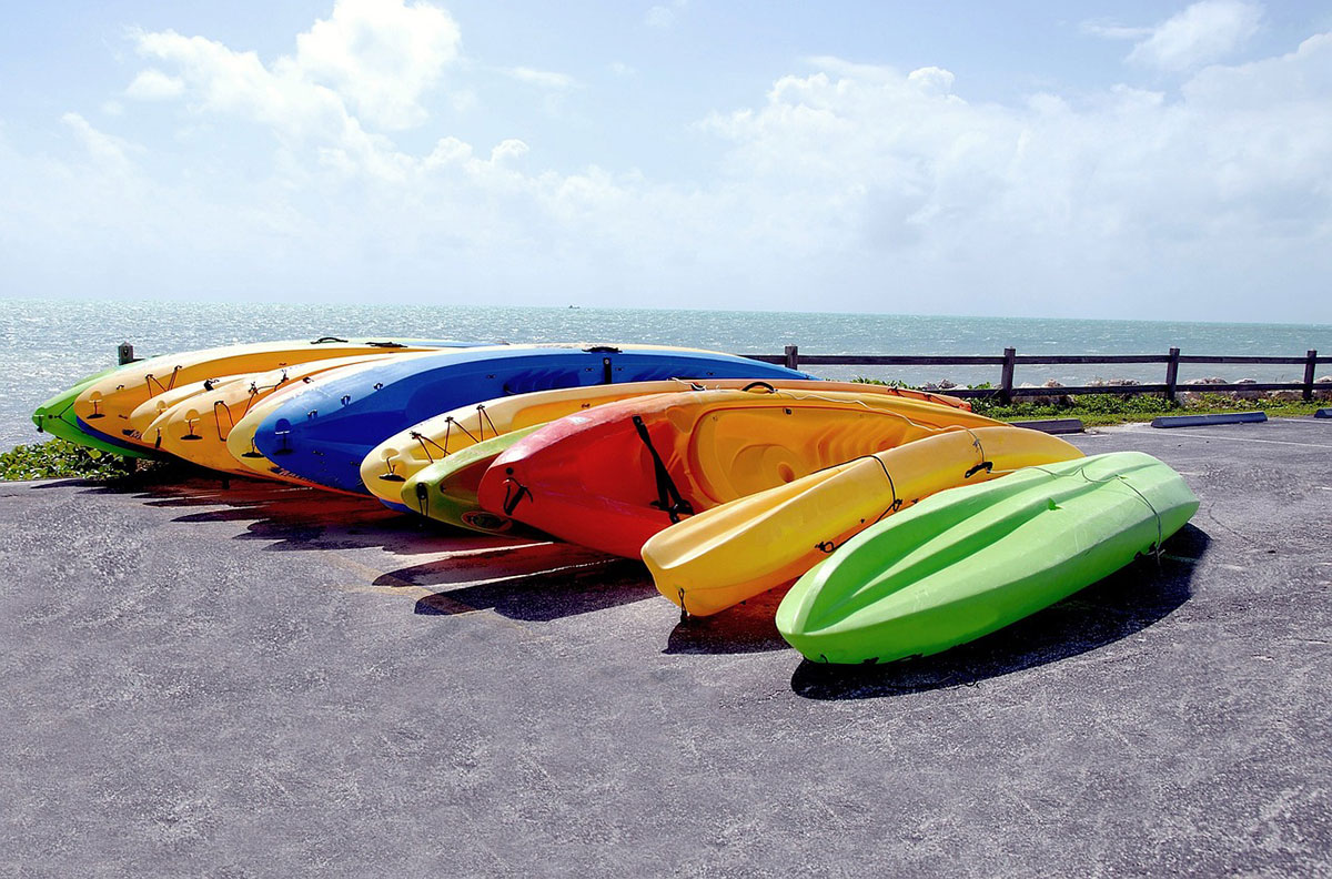 Kayaks lined up on the foreshore