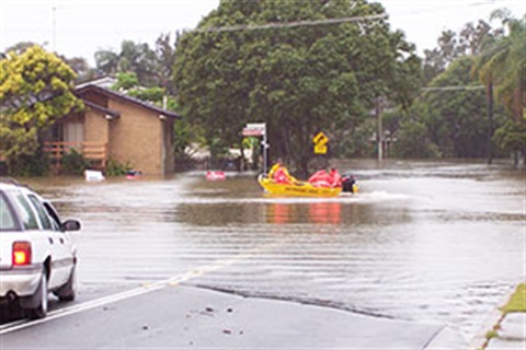 March 2017 flood boat on road